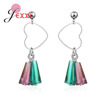 

High Quality Heart 3 pieces Multi-colored CZ Stone 925 Sterling Silver Drop Earring Woman Girls Banquet Party Accessories
