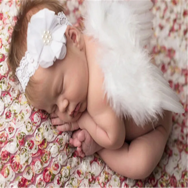 Милый реквизит для фотосъемки новорожденных мальчиков и девочек, белые крылья ангела, Детские перьевые крылья, аксессуары для волос для девочек 0-6 месяцев