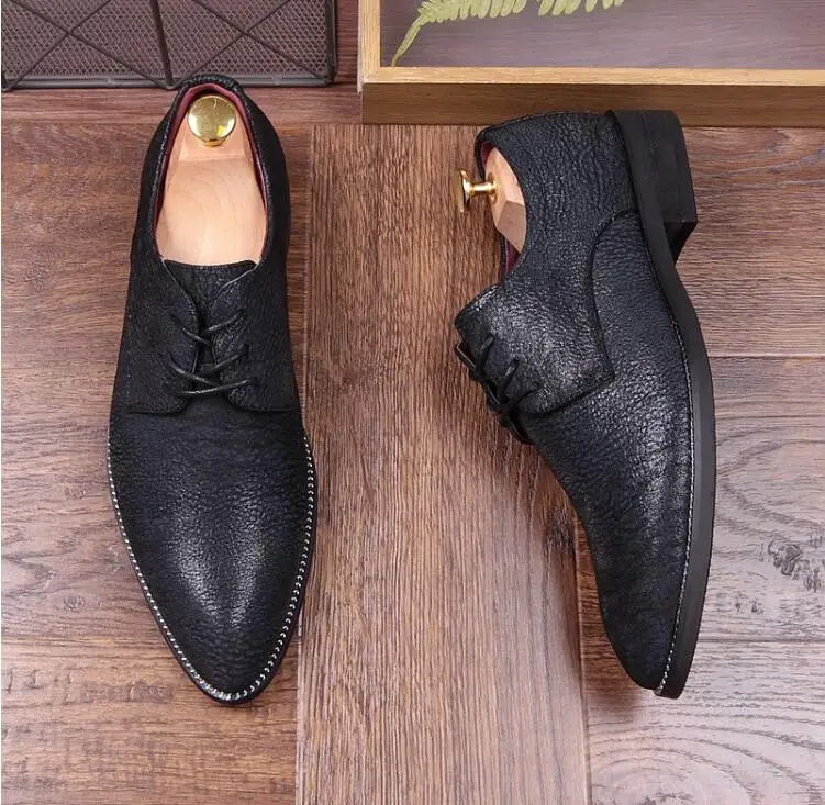 Augmenté Chaussures Robe Dentelle Relief Noir Les En Bout Mariage Mode Britannique De Pointu up Tous Cuir Match D'affaires qrtxTawFq