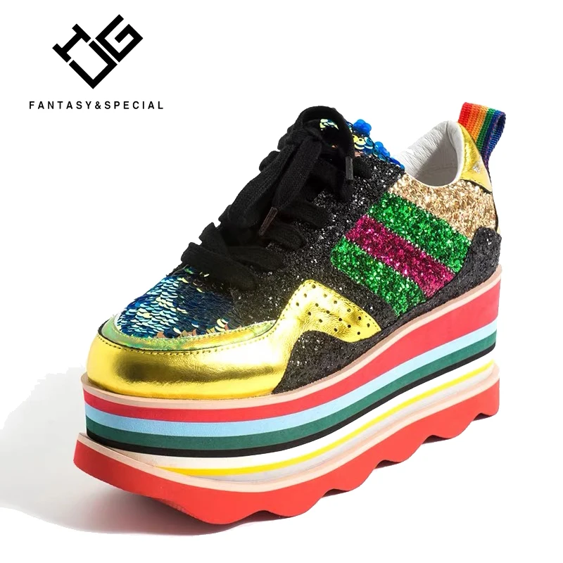 Chaussures Tenis Femmes Véritable Feminino top Plates Esportivo Fond Dame Décontractées Sequin Cuir 2019 Ugi Épais Haute Pour Rose 5ABwqWv