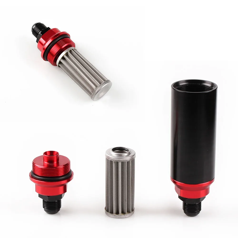 RASTP -Black&Red Inline Fuel Filter High FLOW 60 Micron Cleanable SS AN6 AN8 AN10 Filter Accessories RS-FRG014