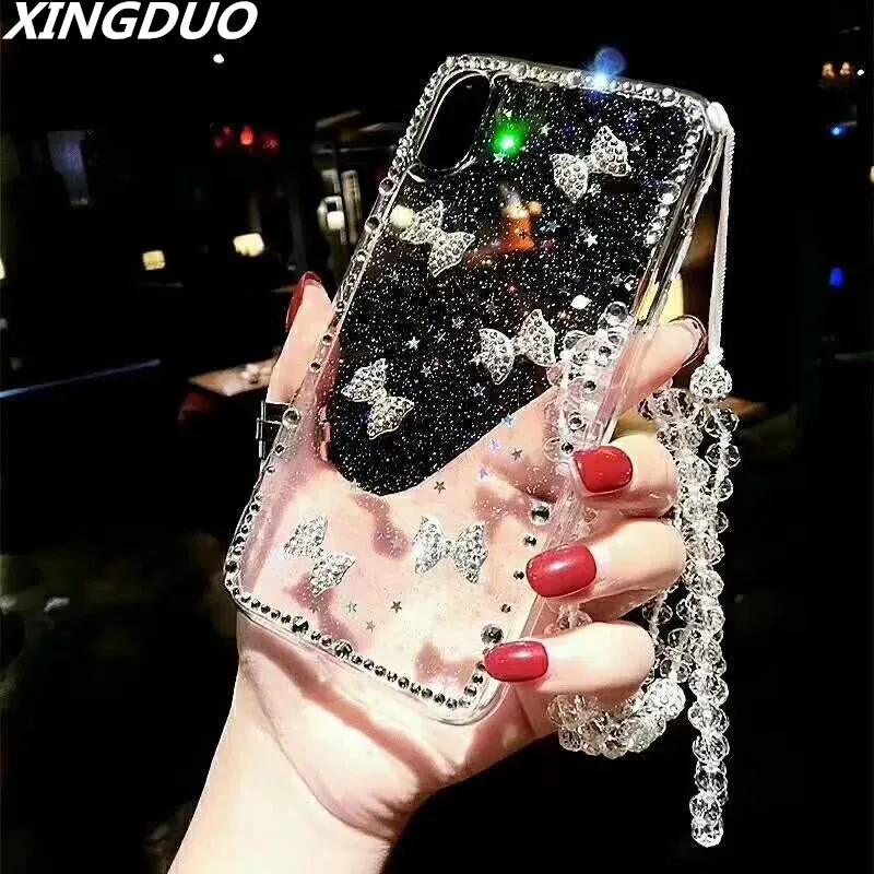 

XINGDUO bling crystal Diamonds Stars phone Case for Samsung S10 Plus Lite cute Glitter Diamonds Bow for S8 S9 S7 S6 Note 8 9 5 4