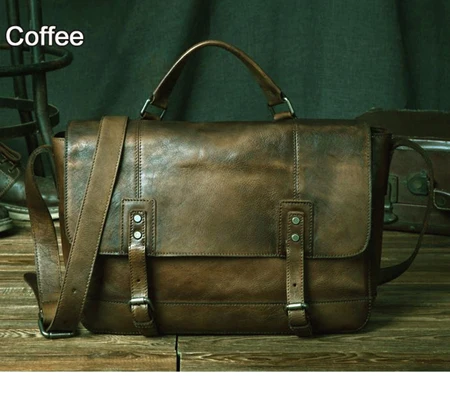Винтажная сумка-мессенджер из натуральной кожи, мужская кожаная сумка на плечо, мужская сумка через плечо, мужская сумка для отдыха, сумка-тоут, коричневая серая - Цвет: Coffee