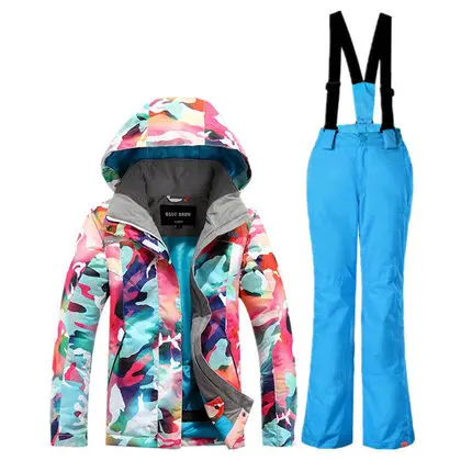 GSOU снег детский лыжный костюм Цвет камуфляж ветрозащитный Теплый Водонепроницаемый дышащий лыжная куртка+ лыжные брюки для девочки - Цвет: one