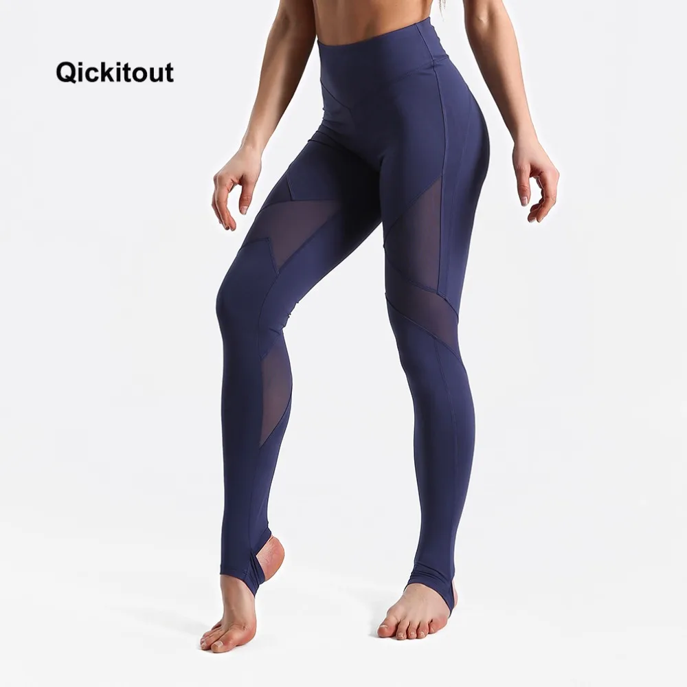 Qickitout Women Compression Stirrup Patchwork Quick Dry Fitness Mesh Women High Waist