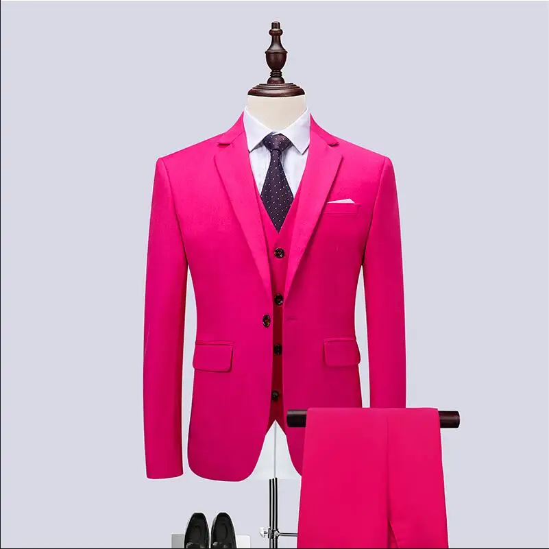 Модный мужской новейший дизайн пальто брюки повседневный деловой костюм комплект из 3 предметов/Мужские костюмы блейзеры брюки жилет - Цвет: Mei red