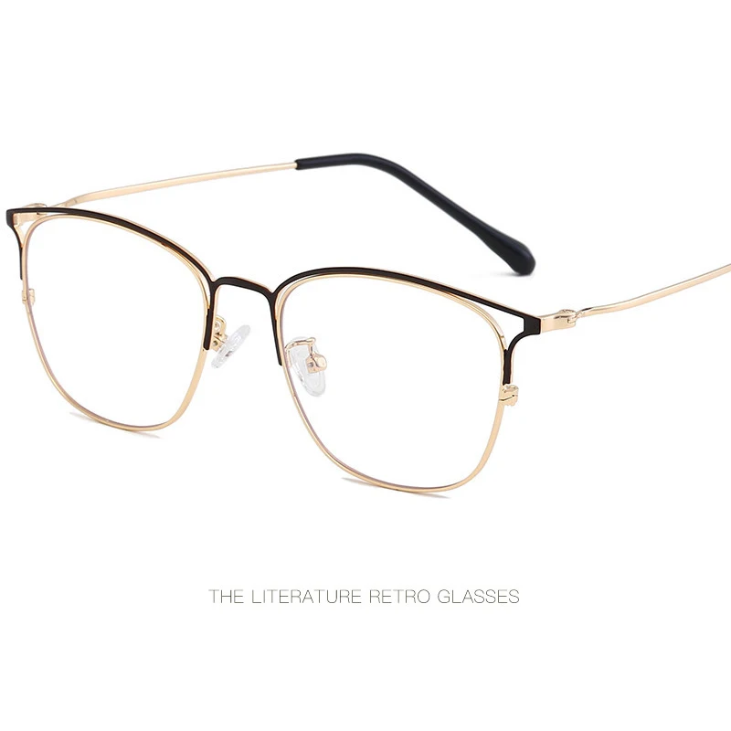 Новая Металлическая оправа Blu-Ray защита глаз плоское зеркало модные мужские и женские модные индивидуальные очки оправа художественные ретро очки - Цвет оправы: Brown Gold