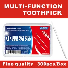300 шт./лот, мягкая пластиковая двухголовая кисточка палочка, зубочистка, уход за полостью рта, двойная головка, щетка, зубочистка, s пластик