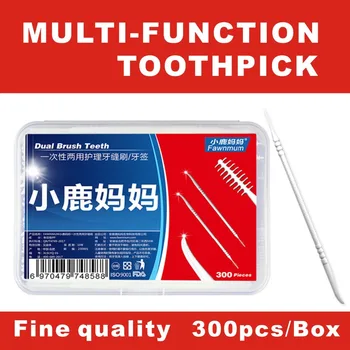 

free ship 300Pcs/Lot Soft Plastic Double-headed Brush Stick Floss Pick Toothpick Oral Care Double Head Brush Tooth Picks Plastic