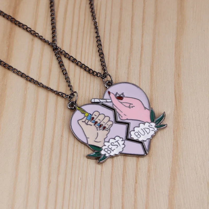 

2 PS Trendy Best Friends Pendant Necklace for Women Broken Heart Enamel Necklaces Cigarette Friendship Couple Gift