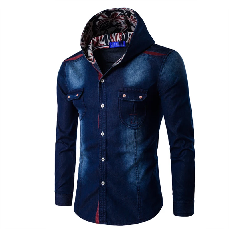 Мужское городское джинсовое пальто с капюшоном для отдыха, Новые Топы, бренд, зима-осень, Мужская Однотонная синяя верхняя одежда, куртки бойфренда, одежда m-xxxl