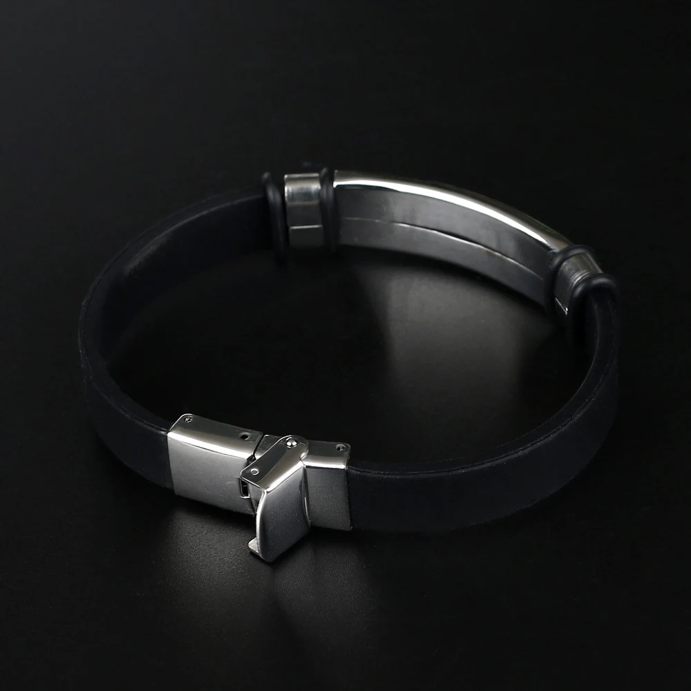 Bracelet Jewelry Trend Jewelry Vintage Black Rubber Wristband Silicone Stainless Steel Men Bracelets Bangles For Women Pulseras Hombre