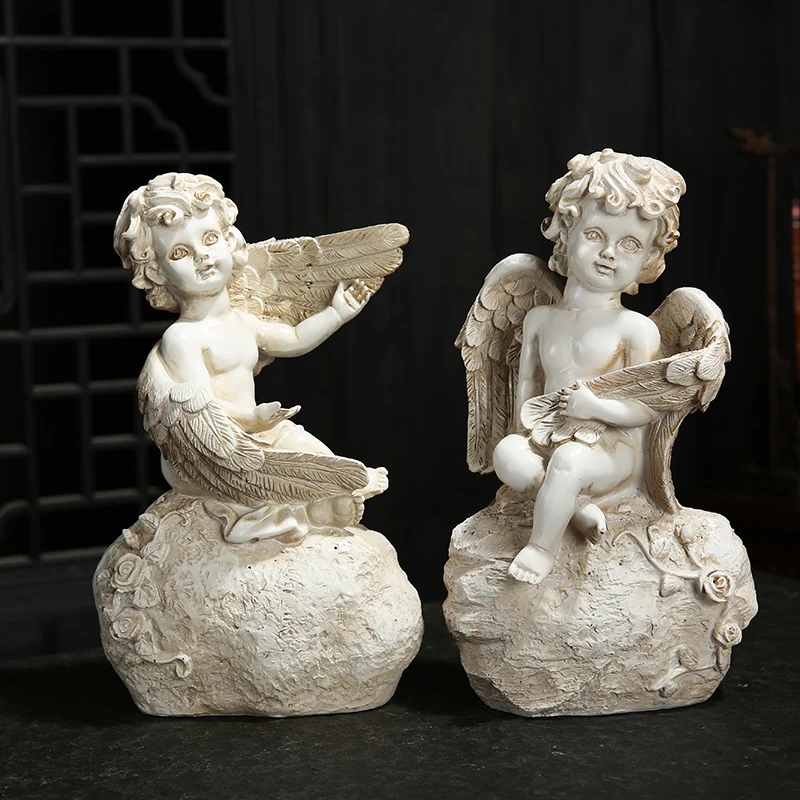 

Pastoral Resin Angel Boy Statue Ornaments Home Livingroom Table Figurines Accessories Crafts Office Desktop Sculpture Decoration