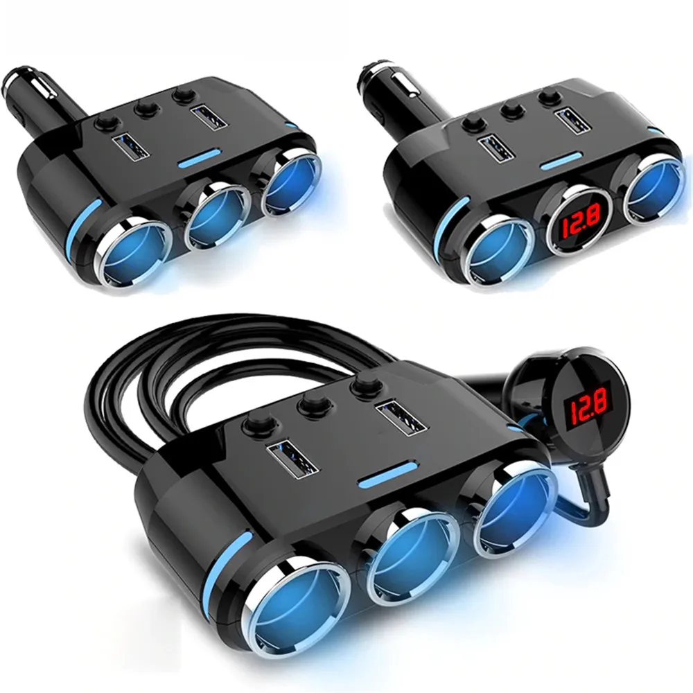 

12V-24V Car Cigarette Lighter Socket Splitter Plug LED USB Charger Adapter 3.1A 100W Detection For Phone MP3 DVR Accessories