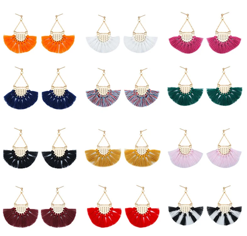

Ethnic style fashion fan-shaped tassel earrings Bohemian earrings ear jewelry