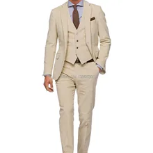 Горячая шерсть ручная работа бежевый 3 шт.(куртка t+ брюки+ жилет) две пуговицы тупым отворотом мужской костюм