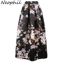 Neophil 100 см мусульманские женские макси длинные юбки с цветочным принтом высокая Талия бальное платье атласные расклешенные Пол Длина Saias MS07034