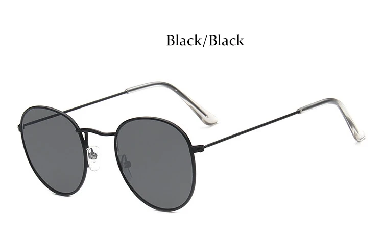 Small Round Sunglasses Men Retro Mirror Sunglasses Designer Brand Luxury Classic Shades For Women Metal Eyewear Cute Pink Glass - Цвет линз: Black Black