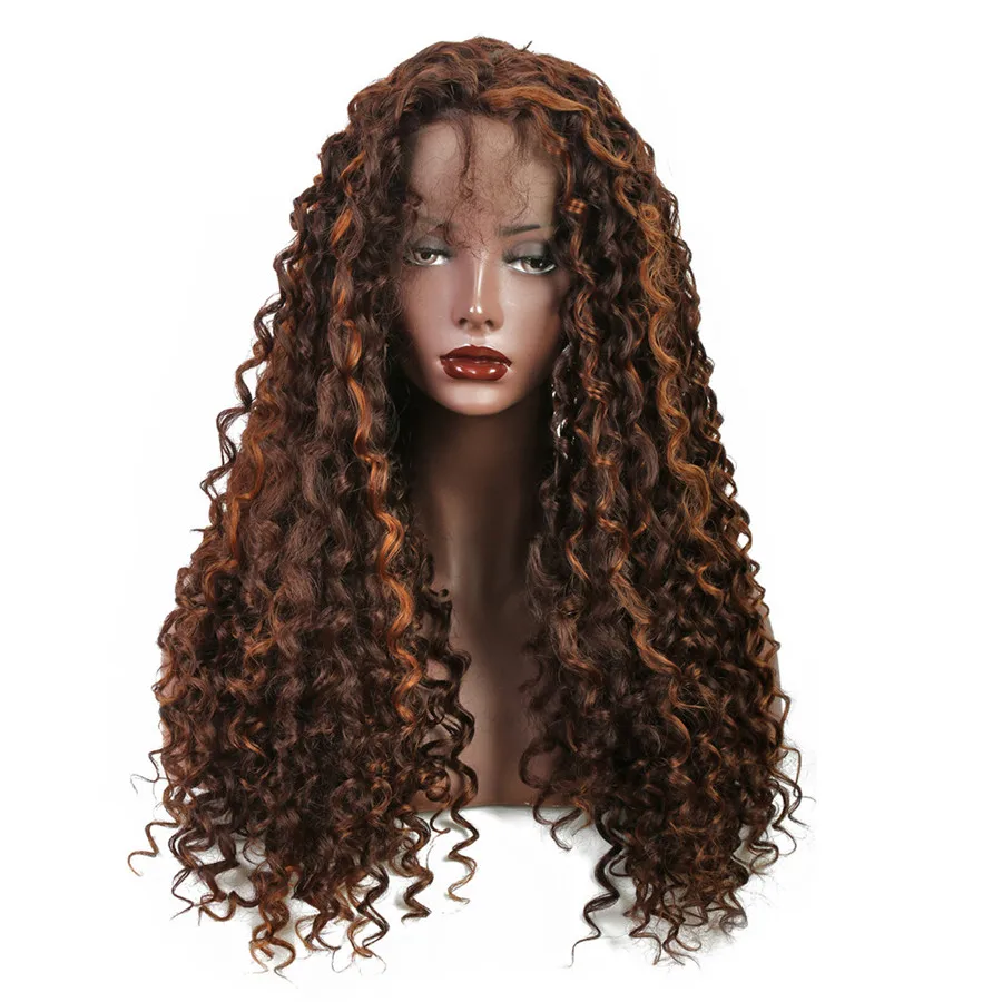 StrongBeauty 2" синтетический парик на кружеве для женщин длинные кудрявые коричневый/светлые парики Детские волосы - Цвет: ZYA63-1   F4-30