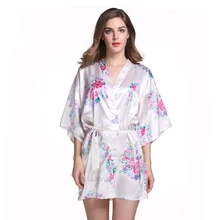 Стиль Женская Сексуальная сатиновая Ночная сорочка халат платье Для женщин Элегантный принт Ночные сорочки кимоно халат с цветочным принтом ночная рубашка один размер G06