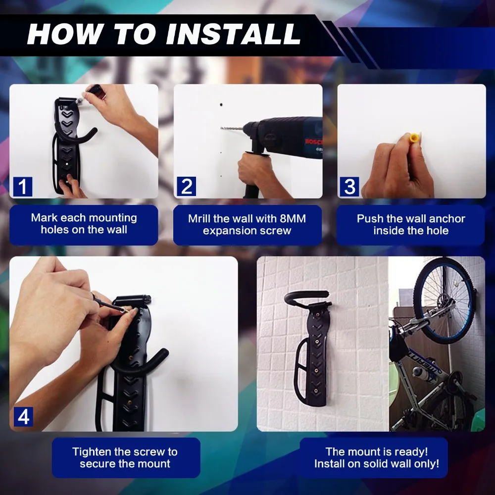 SKL Wall Mounted Bike Rack Stand Hook Space Saving Vertical Hanger with 4 Metal Screws and 4 Expansion Screws For Bike Wall Hook SKL Wall Mounted Bike Rack Stand Hook Space Saving Vertical Hanger with 4 Metal Screws and 4 Expansion Screws For Bike Wall Hook