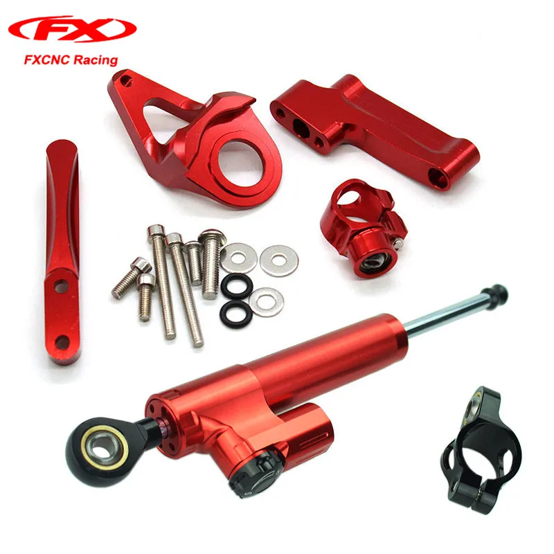 

CNC Motorcycle Damper Steering Stabilizer Linear Reversed Safety Control + Brackets for SUZUKI GSXR 1300 1998-2016 Red|+Black