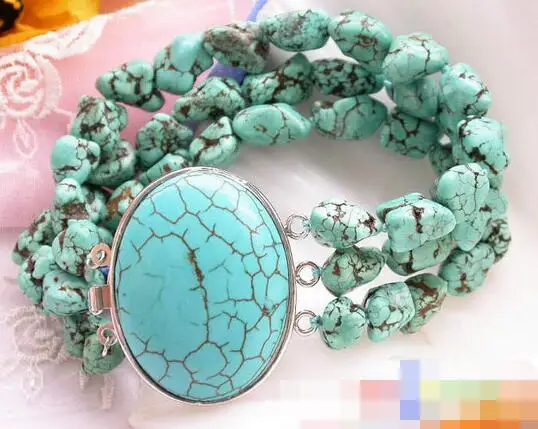 

1521 3row baroque green original turquoise stone bracelet