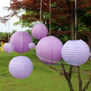 

Light Purple Paper Lantern 7pcs/lot Mixed Sizes(4inch-16inch)Paper Crafts Chinese Round Ball Lanterns Valentine's Day Decor