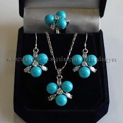 

8MM Blue South sea Shell Pearl Earrings /Ring / Necklace Pendant Set>^^1>18K gold plated watch Quartz stone CZ crystal