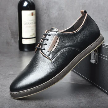 

OSCO Shoes Fashion Trend Korean British Men Shoes Spring Autumn Summer Genuine Leather Breathable Flat Business Casual Shoes Men