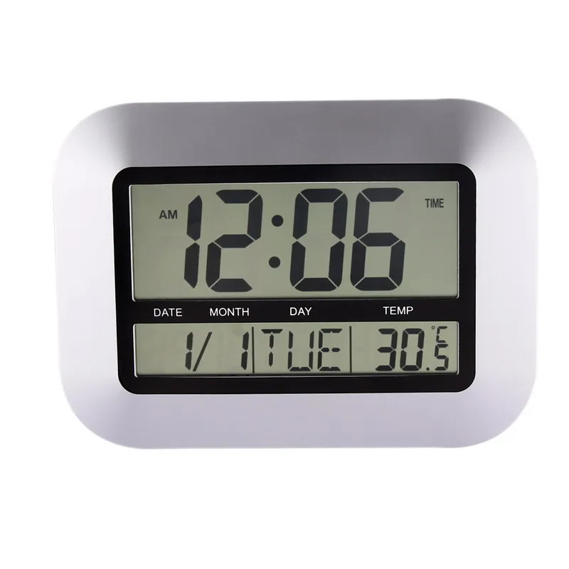 Alarm Clocks Temperature Display Silver Desk Bedroom Kitchen Table