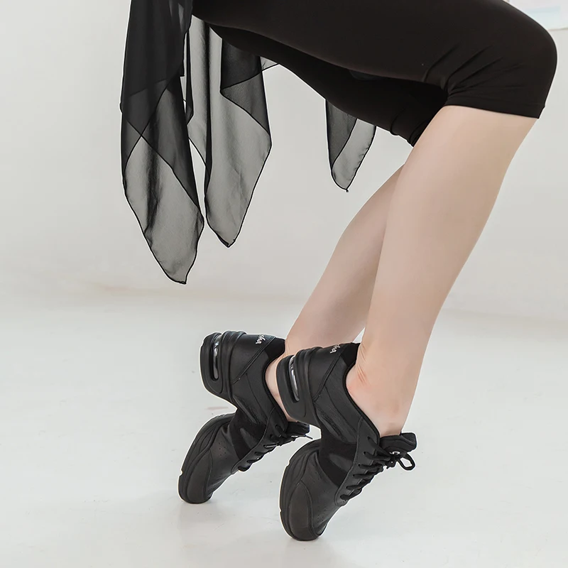 Sansha    Genuine Pig Leather Dance Sneakers Black Comfortable Salsa Jazz Air-Cushion  Dance Shoes  H166LPI 5