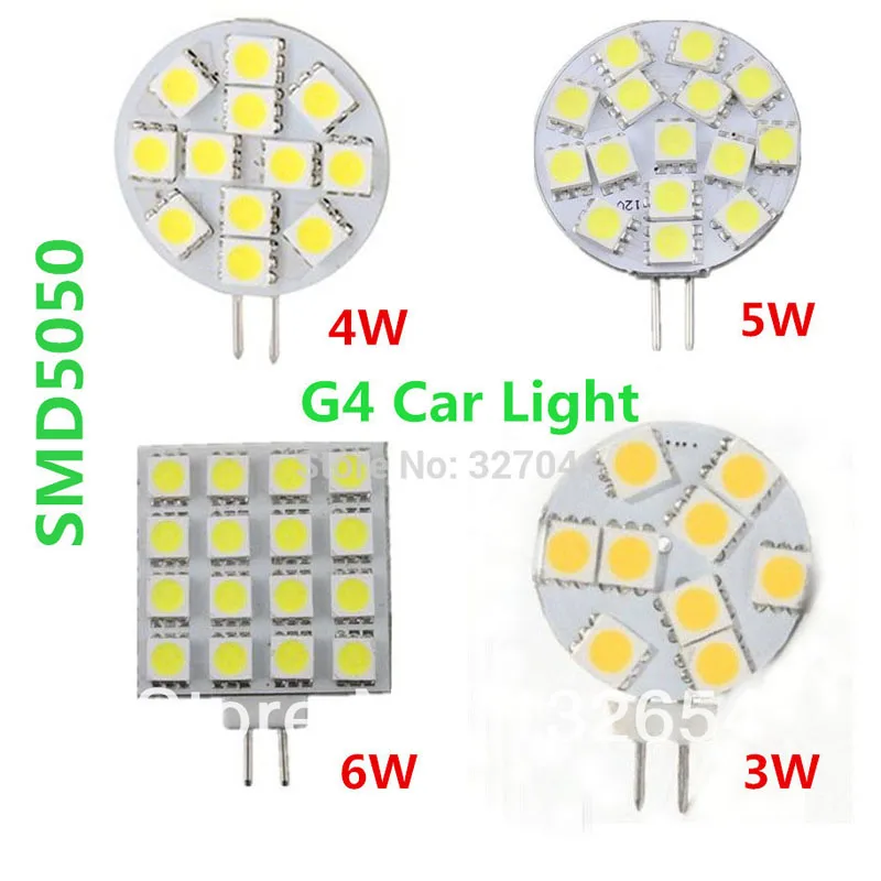 

3W 4W 5W 6W warm white 6500k DC 12V G4 led Bulb Lamp 9 leds 12 leds 15 16leds 5050 SMD for car living room