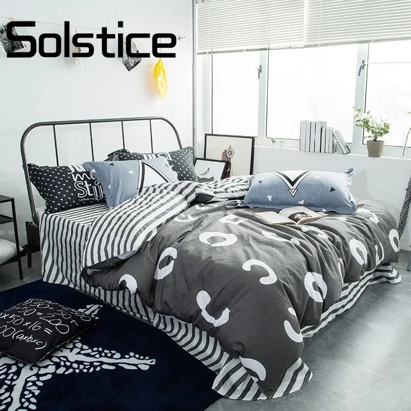

Solstice Home Textile Geometric Print Gray Simple All Cotton Is Fantastic Full Double Twin Size Duvet Cover Sheet Pillow 30