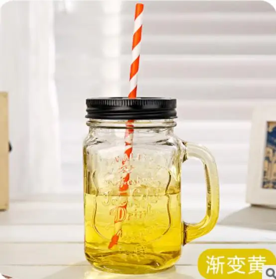 450ml Glass Mason Jar Mug with Lid and Straw Summer Ice Cream Fruit Cold Drinking Water Jars Juice Cup - Цвет: 2