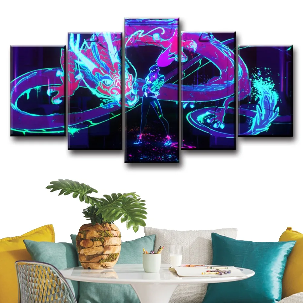 

5 Pieces Painting Canvas Printed Pictures League of Legends KDA Akali Home Decor For Living Room Poster Game Wall Art Framework