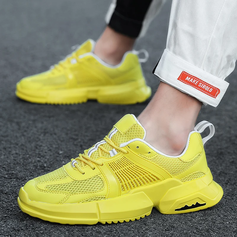 Vintage Blue Yellow Sneakers Men Outdoors INS Running Shoes Male Walking Jogging Trainers Summer Breathable Comfortable Shoes