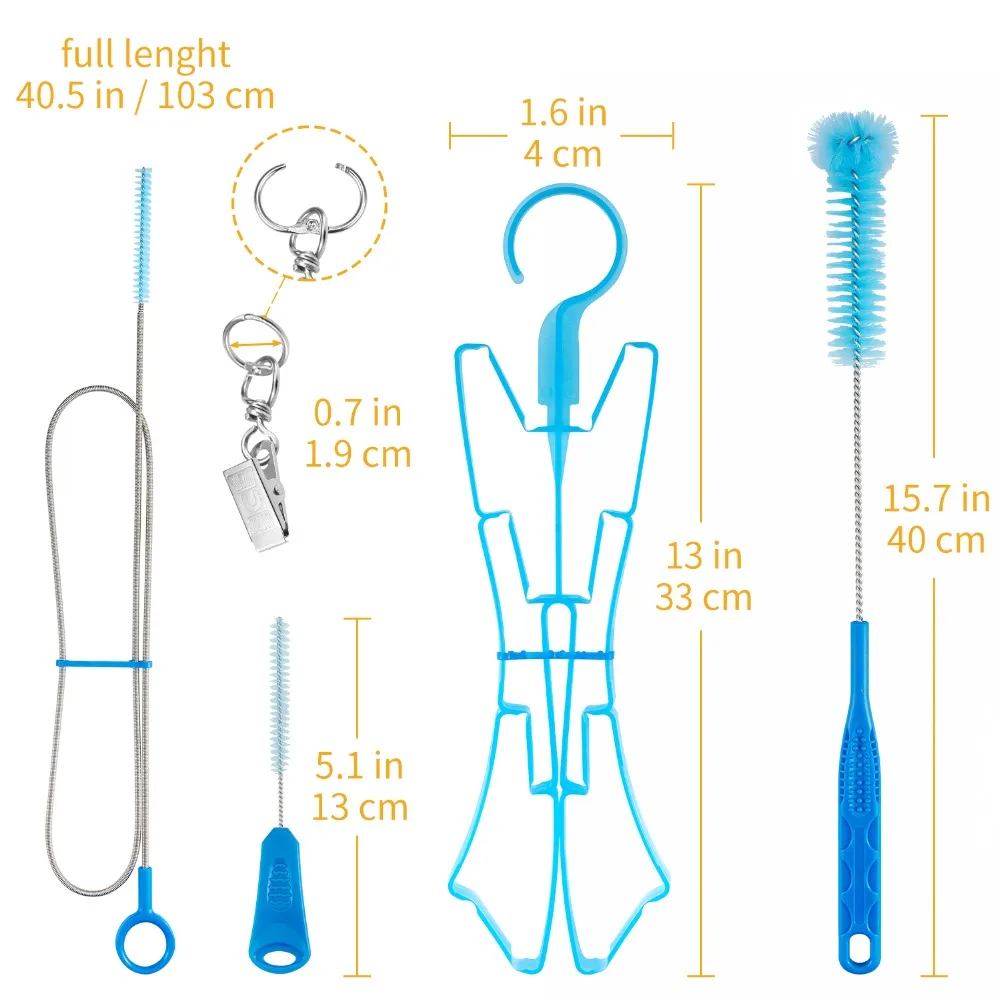 SKL 5 in 1 Flexible Hydration Bladder Cleaning Kit for Universal Water Reservoir with 3 Brushes and a Hanging Frame for Drying