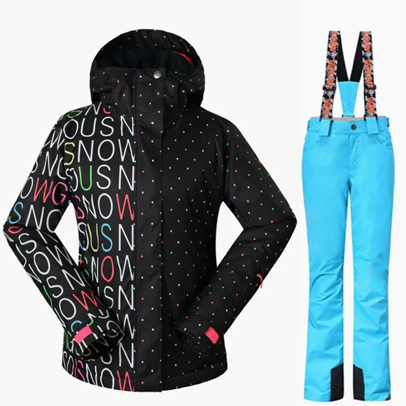 Gsou зимние женские лыжные костюмы зимние куртки для сноубординга и штаны ветрозащитные водонепроницаемые цветные женские спортивные лыжные комплекты - Цвет: royal blue1