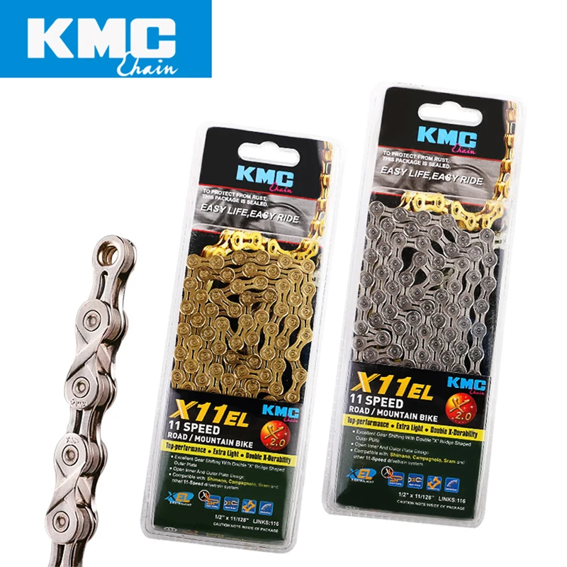 

KMC X11EL gold silvery bicycle chain 11 speed 116 links quick link half hollow 256g MTB mountain bike chain road 11 variable