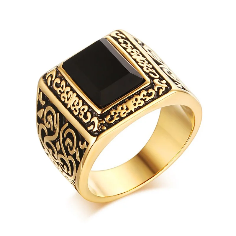 heyrock fashion golden men engagement rings stainless steel black stone personalized wedding rings for men jewelry - Wedding Rings Online heyrock fashion golden men engagement rings stainless steel black stone personalized wedding rings for men jewelry - Wedding Rings Online