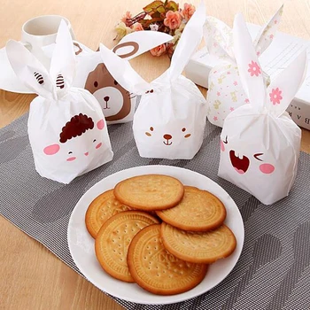 

50Pcs Cute Rabbit Ear Biscuit Bag Bunny Cookie Bags Cake Food Packaging Candy Gift Bag Cartoon Wedding Birthday Party Decoration