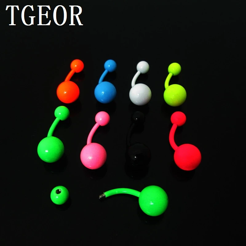 

New Hot jewelry wholesale 14G 100pcs mixed neon double colors navel ring Stainless Steel belly button ring free shipping