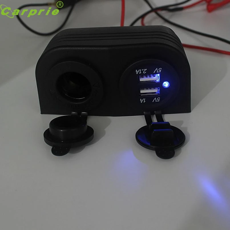 CARPRIE 12V зарядное устройство с двумя выходами для автомобиля Moto USB гнездо для автомобильного прикуривателя цифровой Дисплей вольтметр