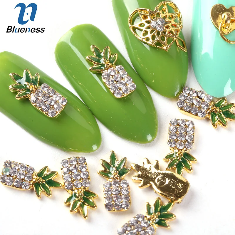 

Blueness 10 Pcs/pack Gold Pineapple Design Nail Rhinestone DIY Charm Alloy Nails Decorations Glitter Nail Art Diamond Manicure