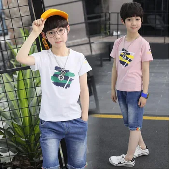 

Cotton O-neck Kids Set Fashion kids Clothing Set Casual Boys Set Pullover Short Sleeve T-Shirts Jeans Children's Clothing7-17yrs