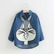 Nouveau printemps filles pleine manches polo jeans blouse chemise pour enfants enfants clothing lapin imprimé denim chemise filles tops au détail
