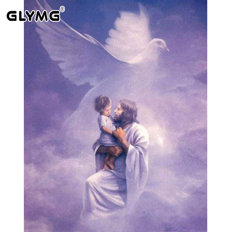 Glymg Diamond Embroidery Jesus With Children In Heaven Square Diamond Painting 5D Diy Full Drill Diamond Mosaic Wall Decoration