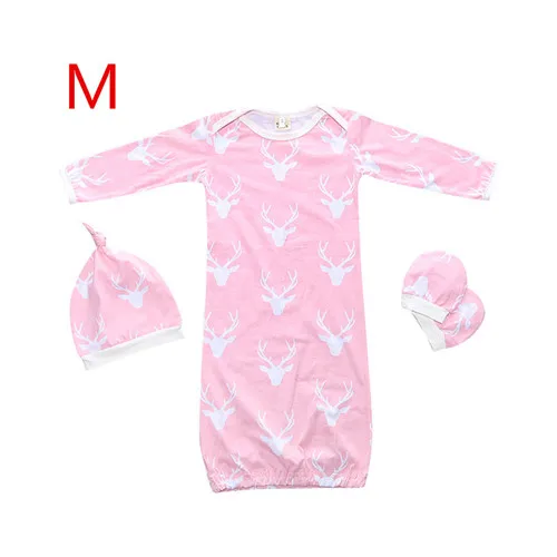 Модная одежда для малышей в рождественском стиле пижама для новорожденных с принтом оленя, комплект из 3 предметов: спальный мешок+ перчатки+ шапка, XH-117 - Цвет: Size M