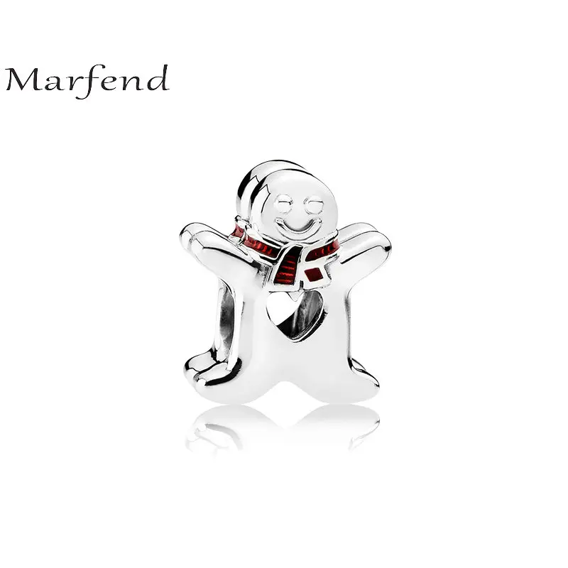 

Marfend Christmas Theme Sterling Silver 925 Sweet Gingerbread Man Red Enamel Charms Beads Charms Bracelet Women Party Jewelry